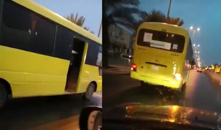 مرور الرياض يطيح بقائد حافلة مدرسية بعد ما فعله على أحد طرق المملكة (صور)