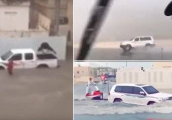 تفحيط و نزهات و استعراضات سباحة في فيضانات قطر
